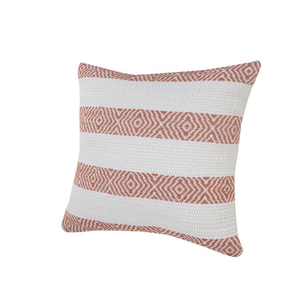 20" Orange And White Geo Striped Cotton Throw Pillow — view 4