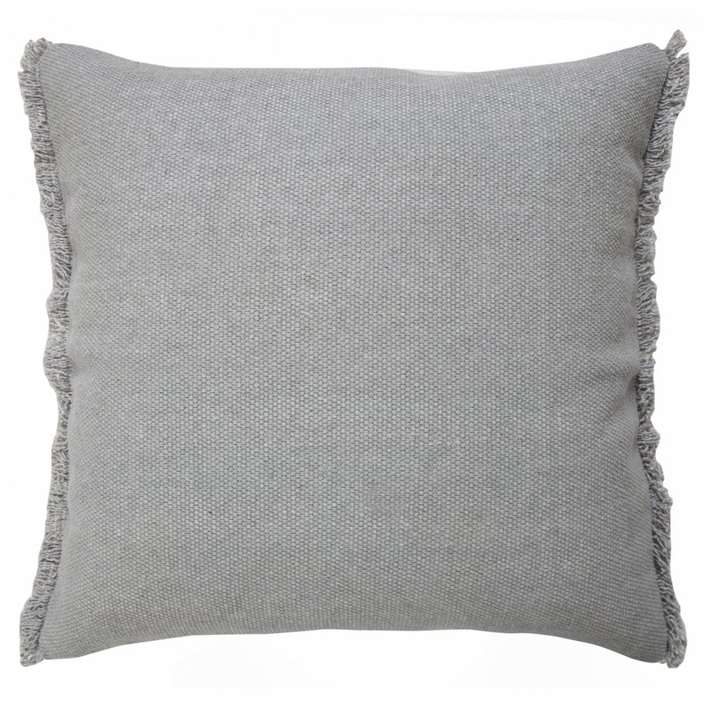 20" Gray Cotton Throw Pillow with Fringe HomeRoots
