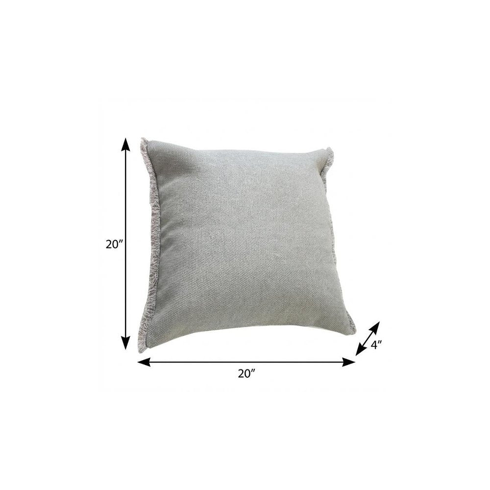 20" Gray Cotton Throw Pillow with Fringe — view 7