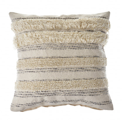20" X 20" Cream Gray And Gold 100% Cotton Striped Zippered Pillow FurniFindUSA