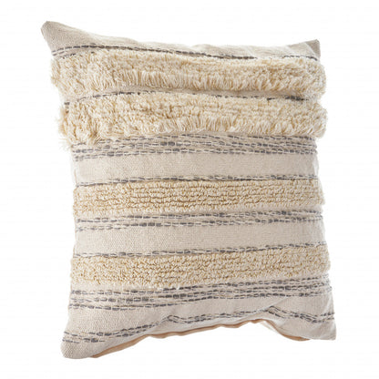 20" X 20" Cream Gray And Gold 100% Cotton Striped Zippered Pillow FurniFindUSA