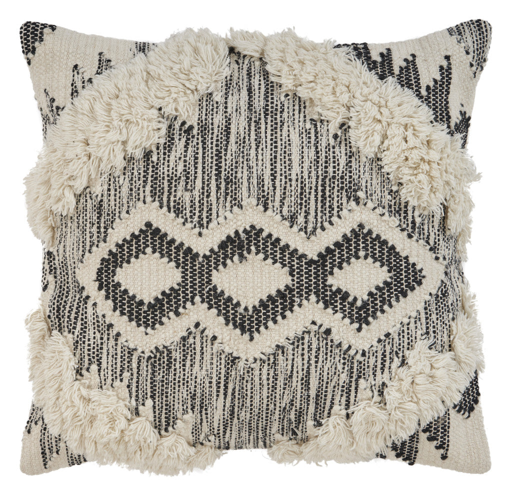 20" X 20" Black and Ivory Linen Cotton Blend Zippered Pillow FurniFindUSA