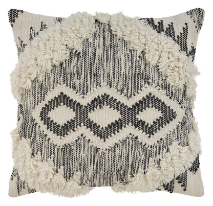 20" X 20" Black and Ivory Linen Cotton Blend Zippered Pillow FurniFindUSA