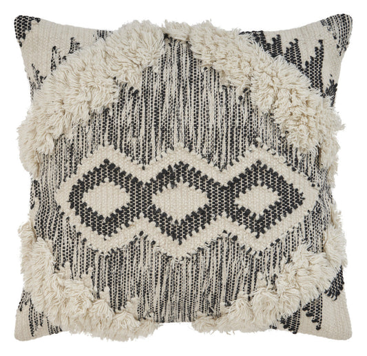 20" X 20" Black and Ivory Linen Cotton Blend Zippered Pillow FurniFindUSA