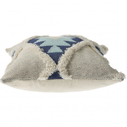 20" X 20" Blue And Cream 100% Cotton Geometric Zippered Pillow FurniFindUSA