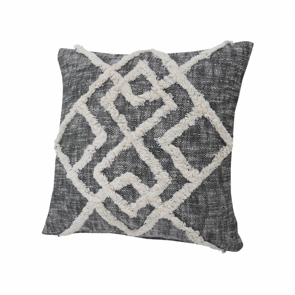 20" X 20" Black And Cream 100% Cotton Geometric Zippered Pillow — view 2
