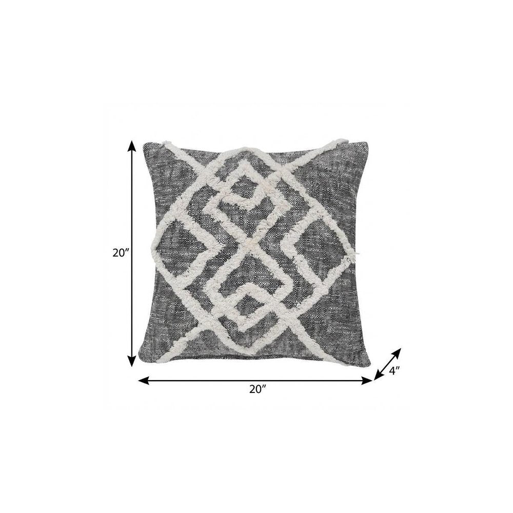 20" X 20" Black And Cream 100% Cotton Geometric Zippered Pillow — view 7