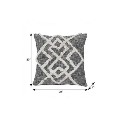 20" X 20" Black And Cream 100% Cotton Geometric Zippered Pillow