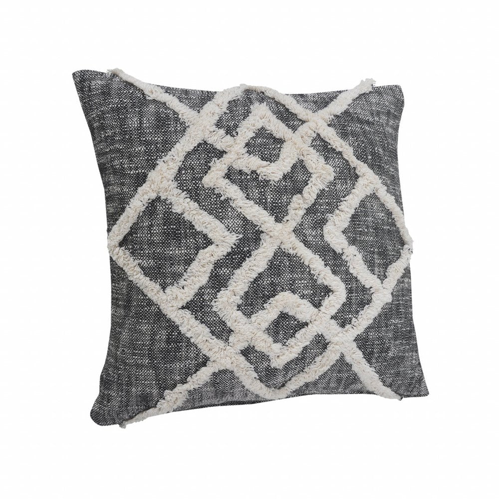 20" X 20" Black And Cream 100% Cotton Geometric Zippered Pillow — view 5