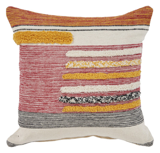 18" X 18" Red and Ivory Linen Cotton Zippered Pillow FurniFindUSA