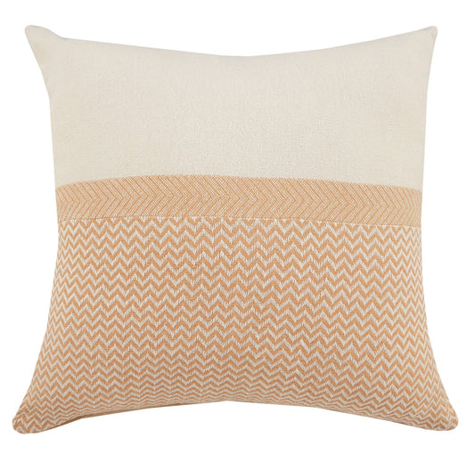 18" X 18" Orange And Off-White 100% Cotton Chevron Zippered Pillow FurniFindUSA