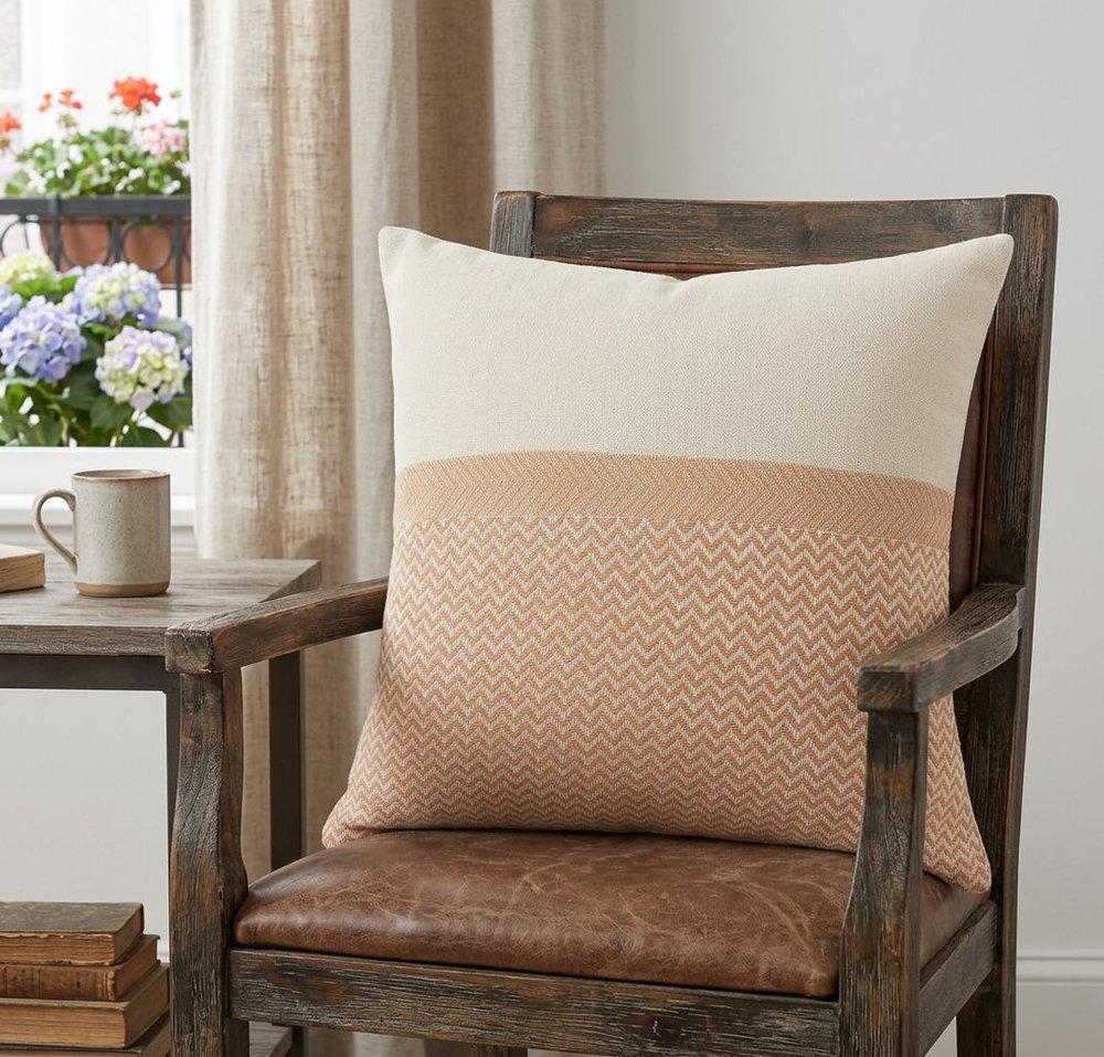 18" Orange and Off White Throw Pillow — view 8