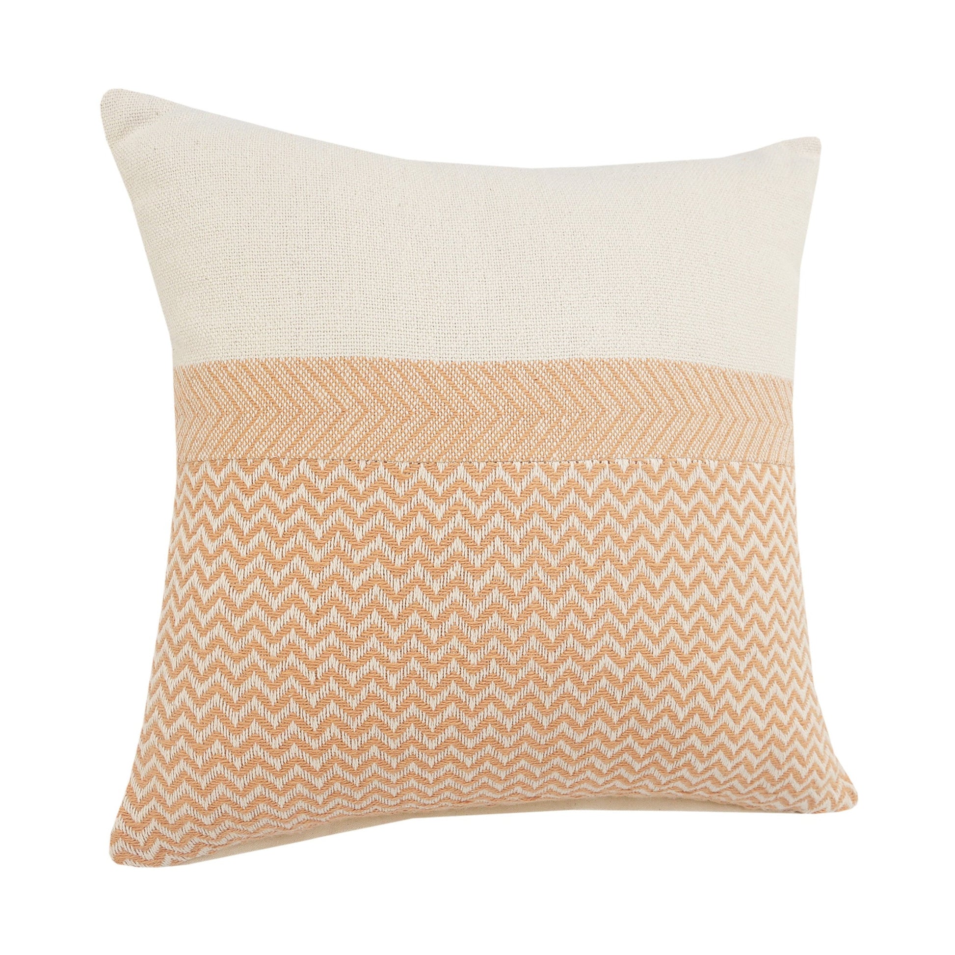 18" X 18" Orange And Off-White 100% Cotton Chevron Zippered Pillow FurniFindUSA