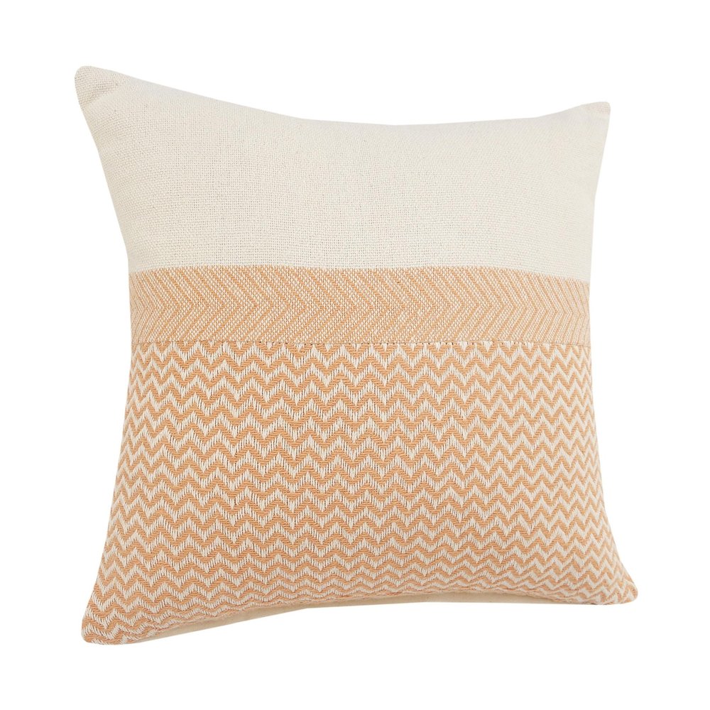 18" Orange and Off White Throw Pillow