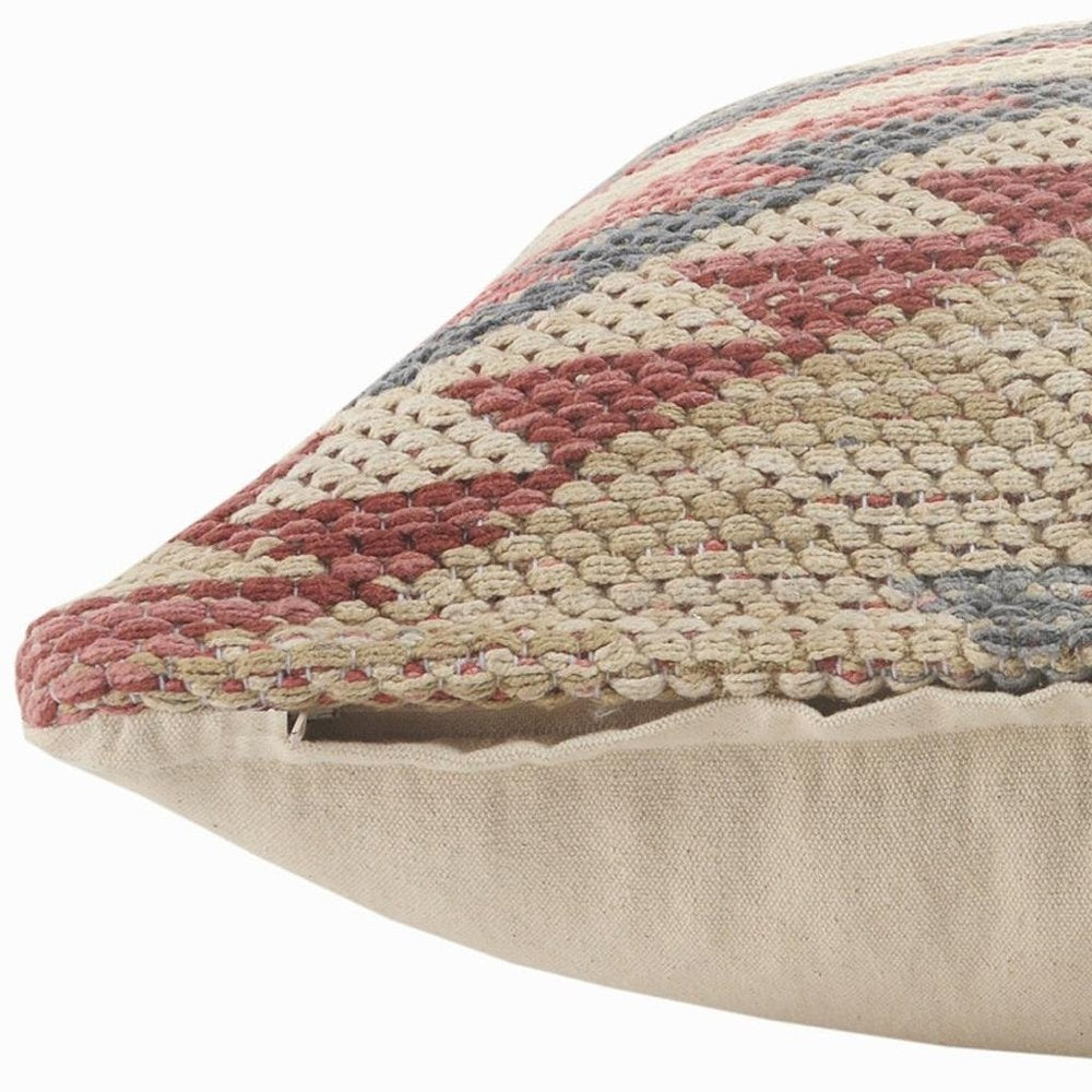 18" X 18" Blue Cream And Red 100% Cotton Geometric Zippered Pillow — view 8