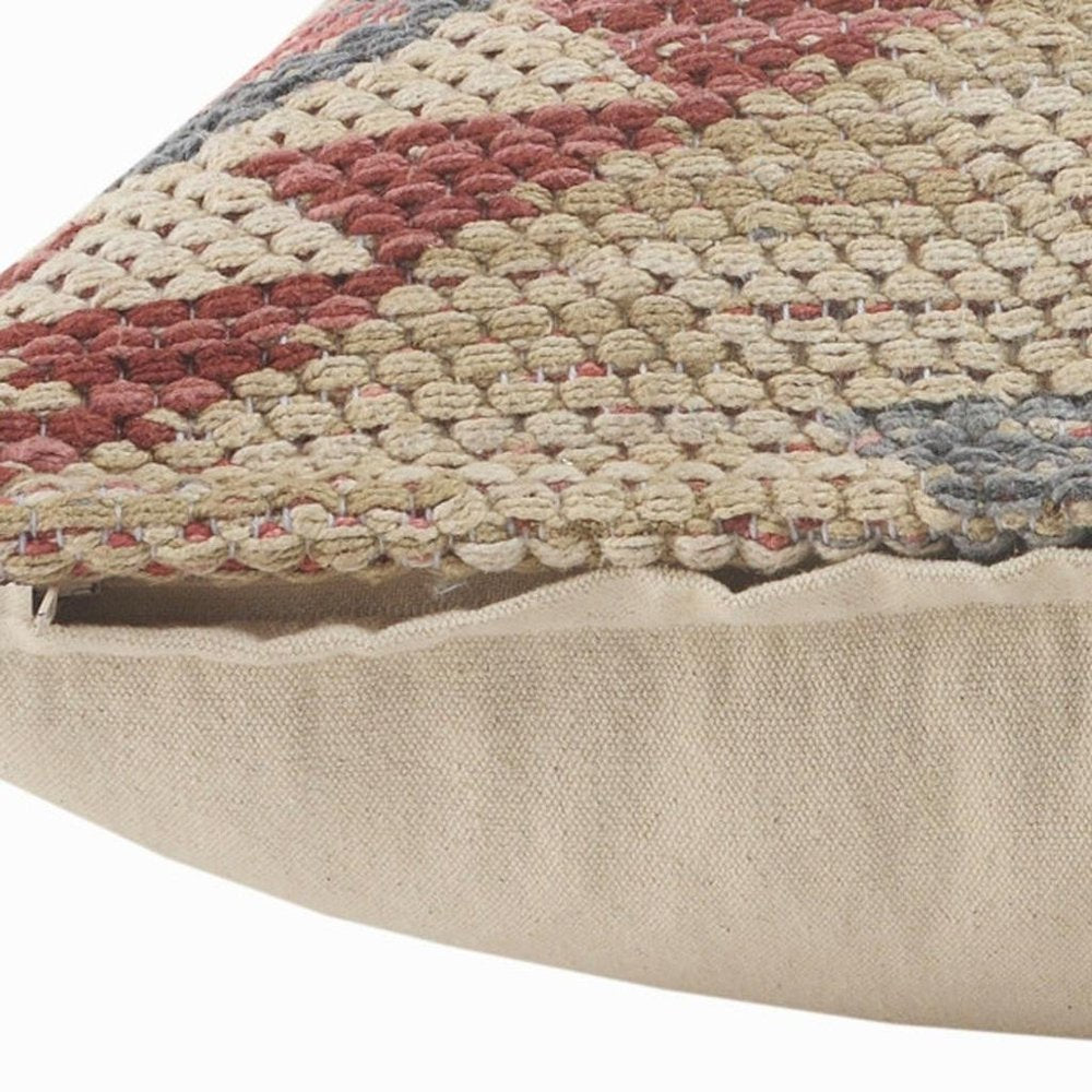 18" X 18" Blue Cream And Red 100% Cotton Geometric Zippered Pillow — view 7