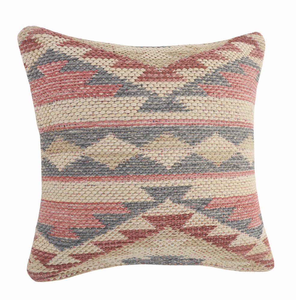 18" X 18" Blue Cream And Red 100% Cotton Geometric Zippered Pillow — view 3