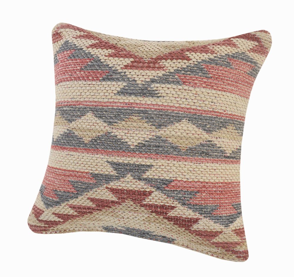 18" X 18" Blue Cream And Red 100% Cotton Geometric Zippered Pillow — view 4