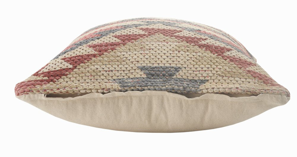 18" X 18" Blue Cream And Red 100% Cotton Geometric Zippered Pillow — view 5