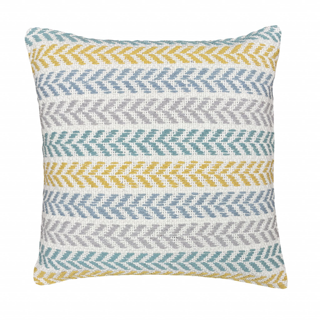18" X 18" Yellow And Teal 100% Cotton Striped Zippered Pillow FurniFindUSA