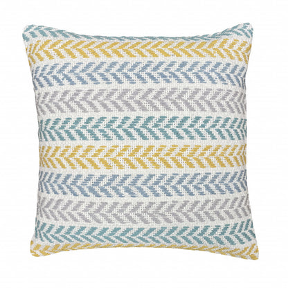 18" X 18" Yellow And Teal 100% Cotton Striped Zippered Pillow FurniFindUSA