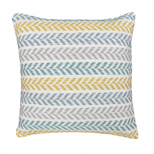 18" X 18" Yellow And Teal 100% Cotton Striped Zippered Pillow FurniFindUSA