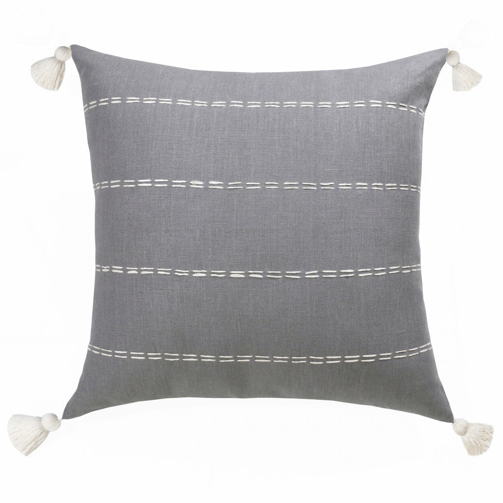 20" X 20" Slate Gray Linen Striped Zippered Pillow FurniFindUSA