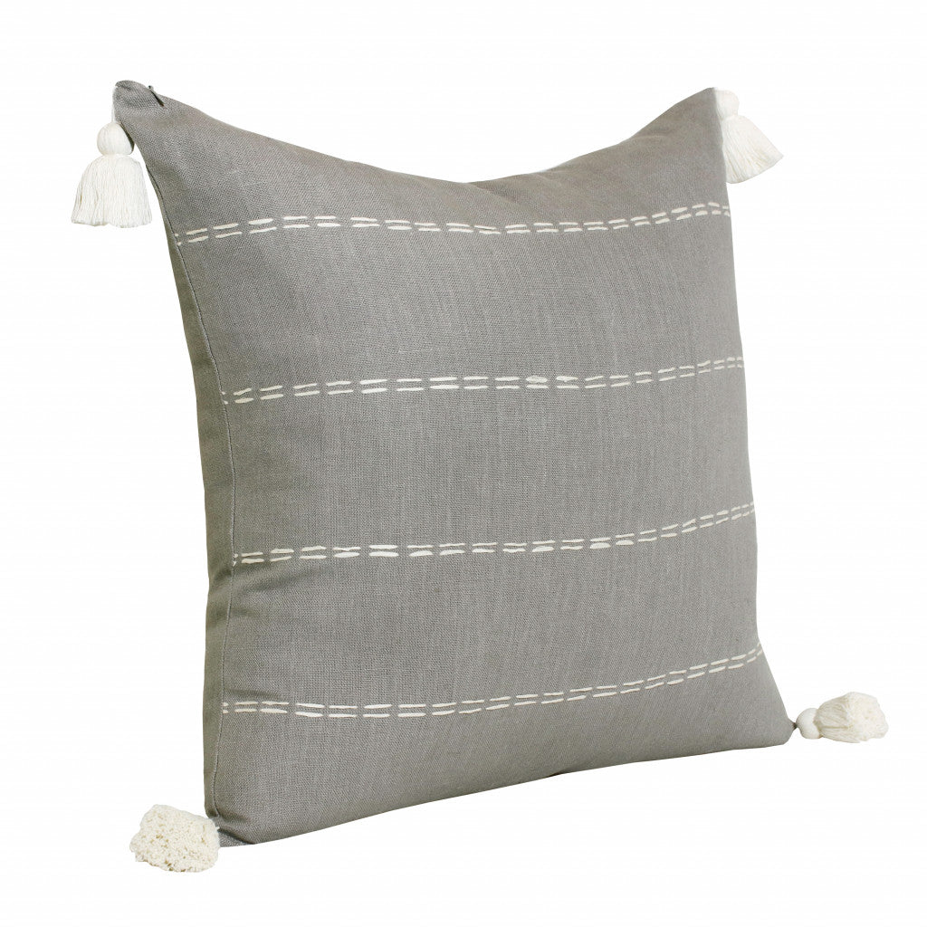 20" X 20" Slate Gray Linen Striped Zippered Pillow FurniFindUSA