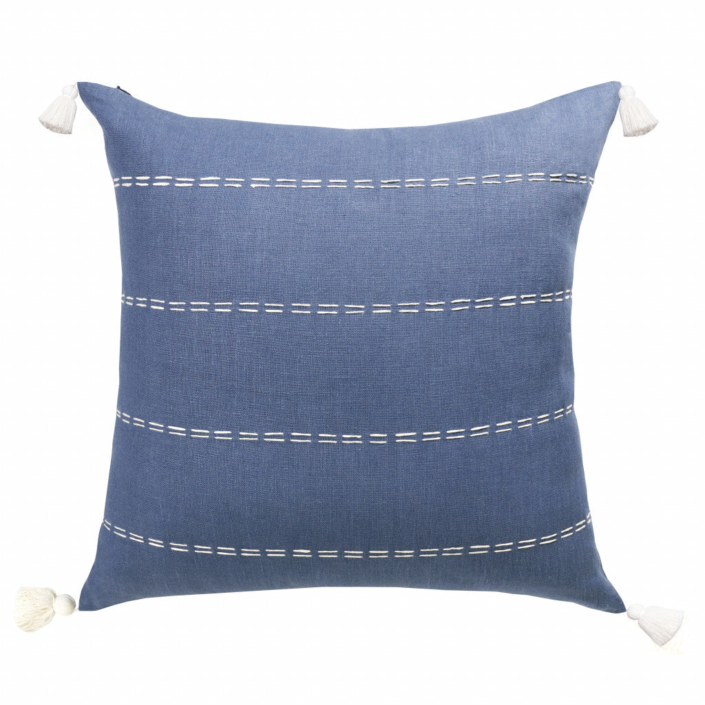 20" X 20" Navy Linen Striped Zippered Pillow FurniFindUSA