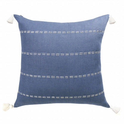 20" X 20" Navy Linen Striped Zippered Pillow FurniFindUSA