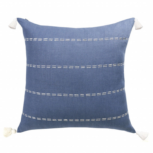 20" X 20" Navy Linen Striped Zippered Pillow FurniFindUSA