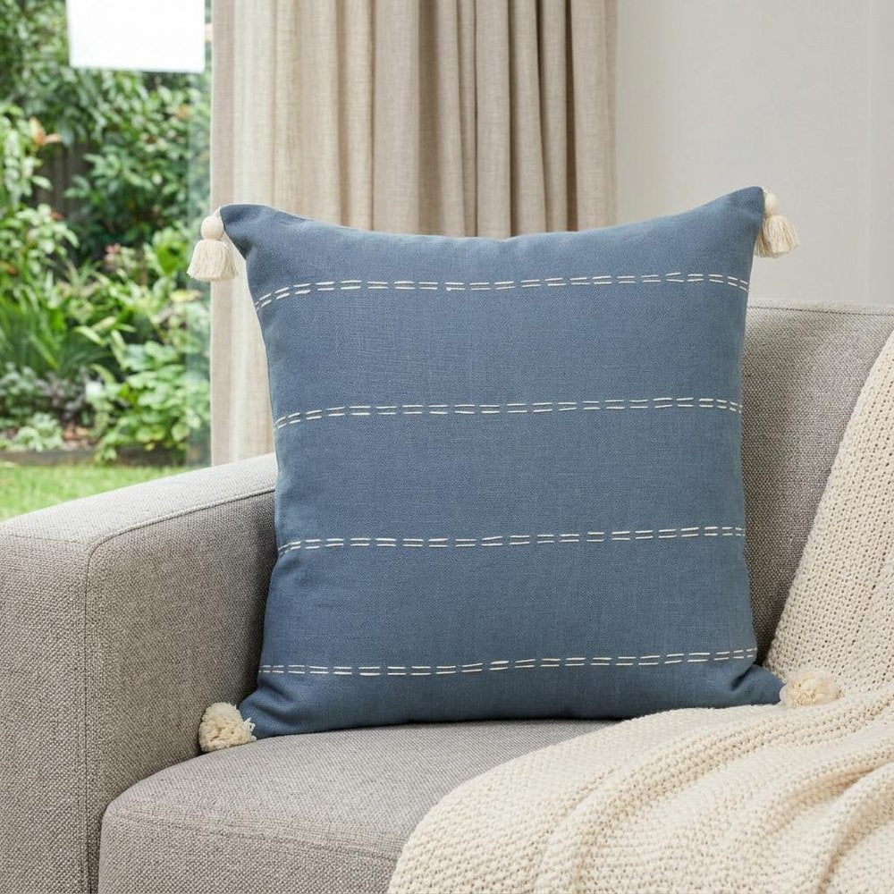 20" X 20" Navy Linen Striped Zippered Pillow HomeRoots