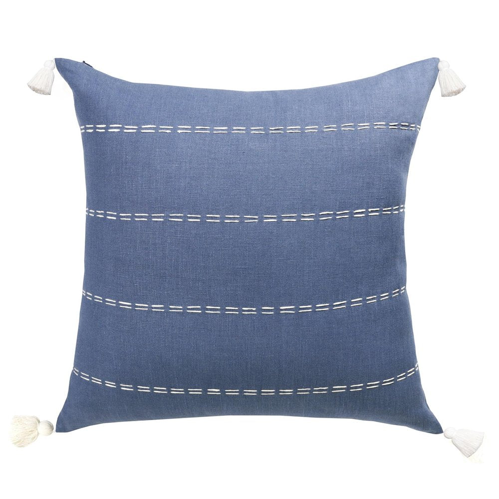 20" X 20" Navy Linen Striped Zippered Pillow HomeRoots
