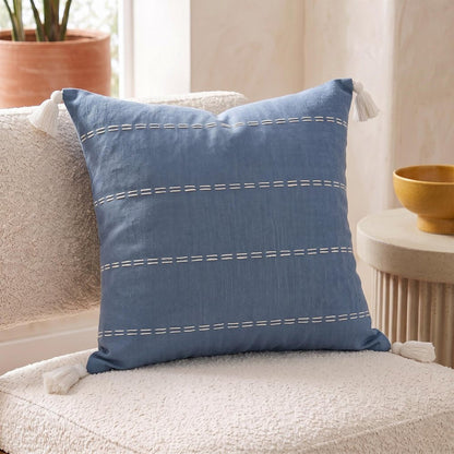 20" X 20" Navy Linen Striped Zippered Pillow HomeRoots
