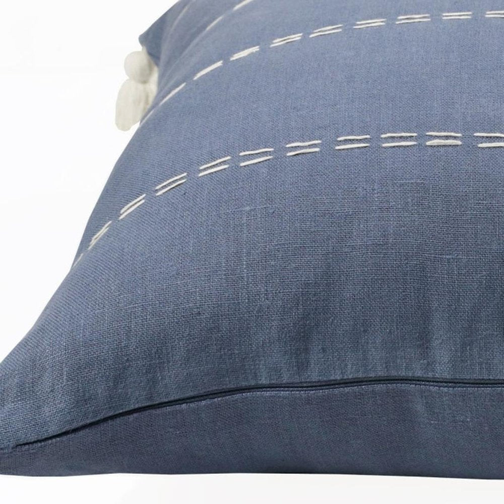 20" X 20" Navy Linen Striped Zippered Pillow — view 2