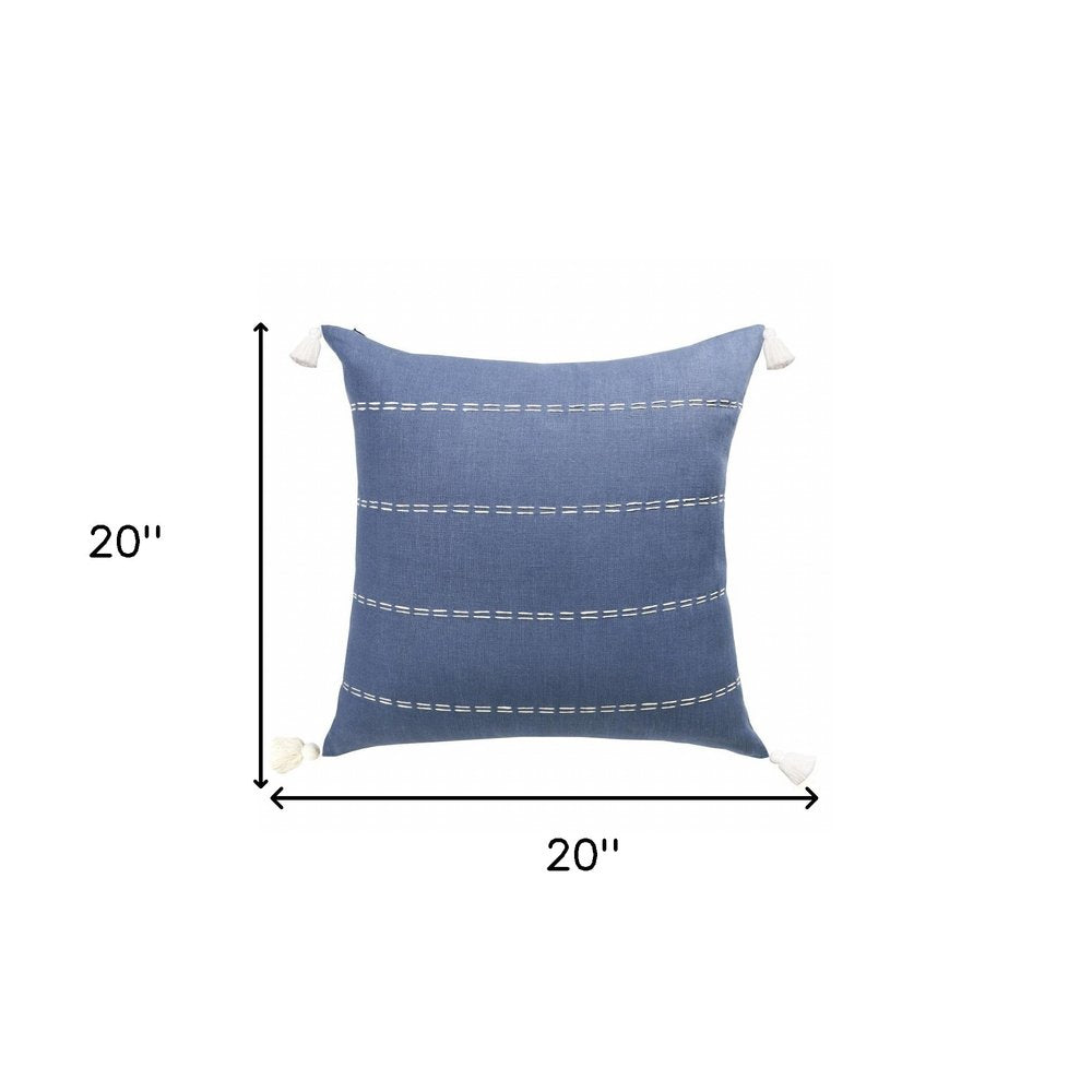 20" X 20" Navy Linen Striped Zippered Pillow — view 1