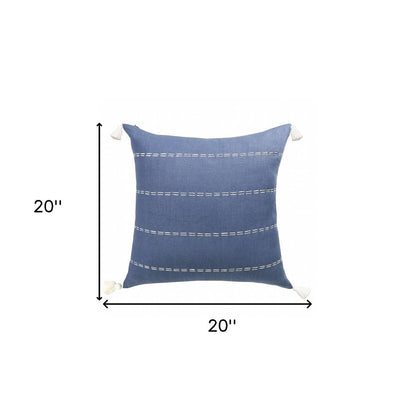 20" X 20" Navy Linen Striped Zippered Pillow HomeRoots