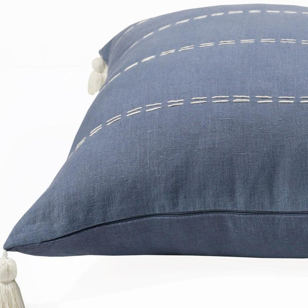 20" X 20" Navy Linen Striped Zippered Pillow — view 3