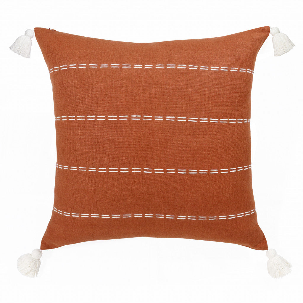 20" X 20" Rust Linen Striped Zippered Pillow FurniFindUSA