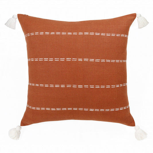 20" X 20" Rust Linen Striped Zippered Pillow FurniFindUSA