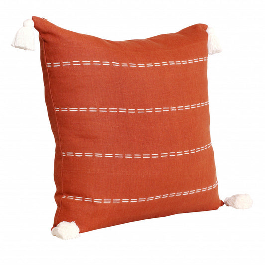 20" X 20" Rust Linen Striped Zippered Pillow FurniFindUSA