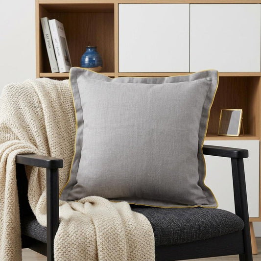 20" X 20" Gray And Yellow Linen Zippered Pillow