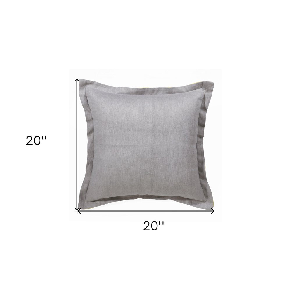 20" X 20" Gray And Yellow Linen Zippered Pillow — view 8