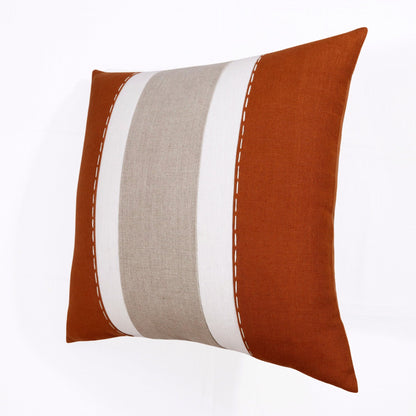 20" X 20" Rust And Gray Linen Striped Zippered Pillow FurniFindUSA