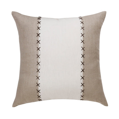 20" X 20" Gray And Tan Linen Patchwork Zippered Pillow FurniFindUSA