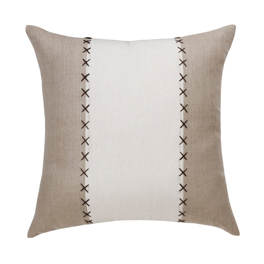 20" X 20" Gray And Tan Linen Patchwork Zippered Pillow FurniFindUSA
