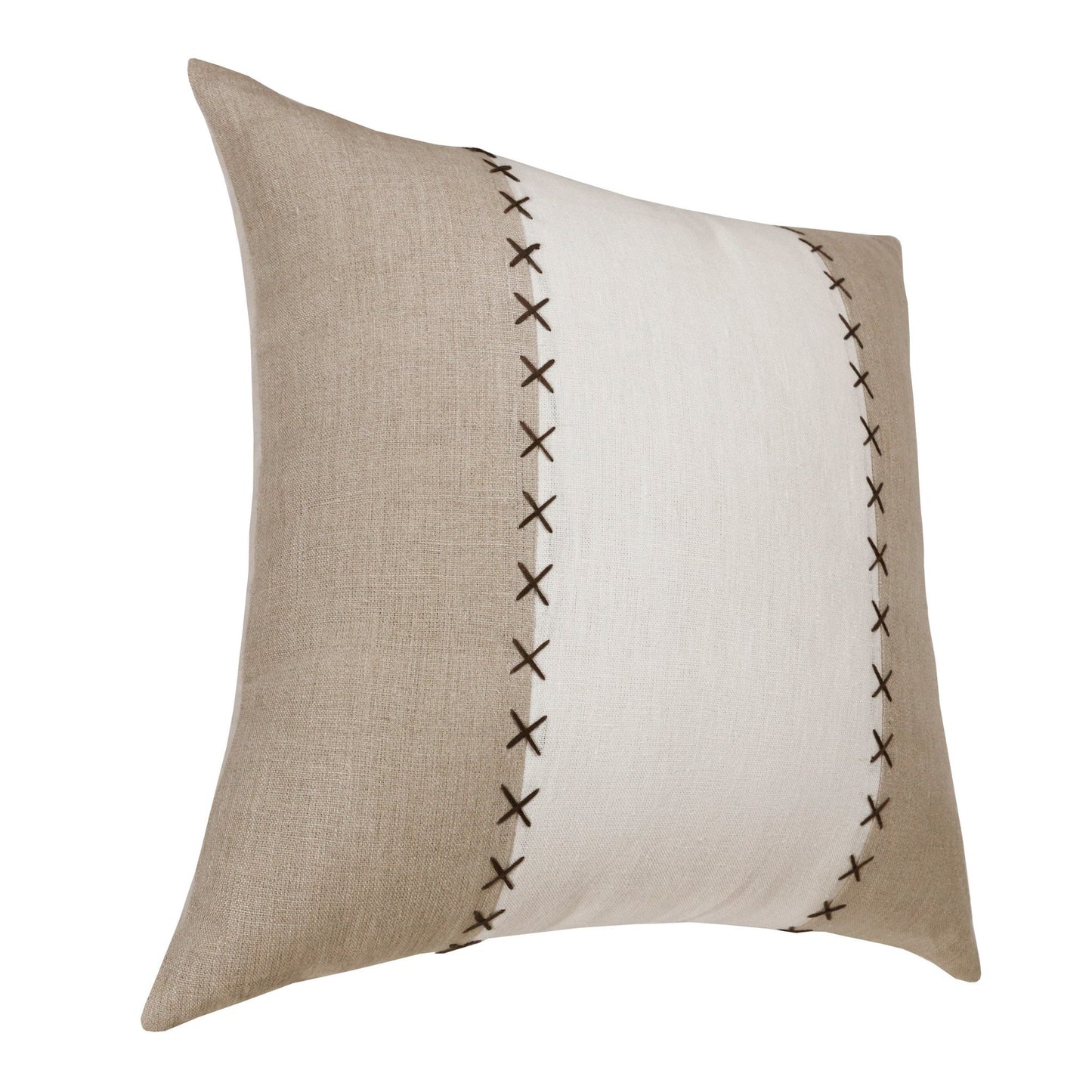 20" X 20" Gray And Tan Linen Patchwork Zippered Pillow FurniFindUSA