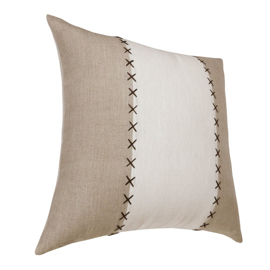 20" X 20" Gray And Tan Linen Patchwork Zippered Pillow FurniFindUSA