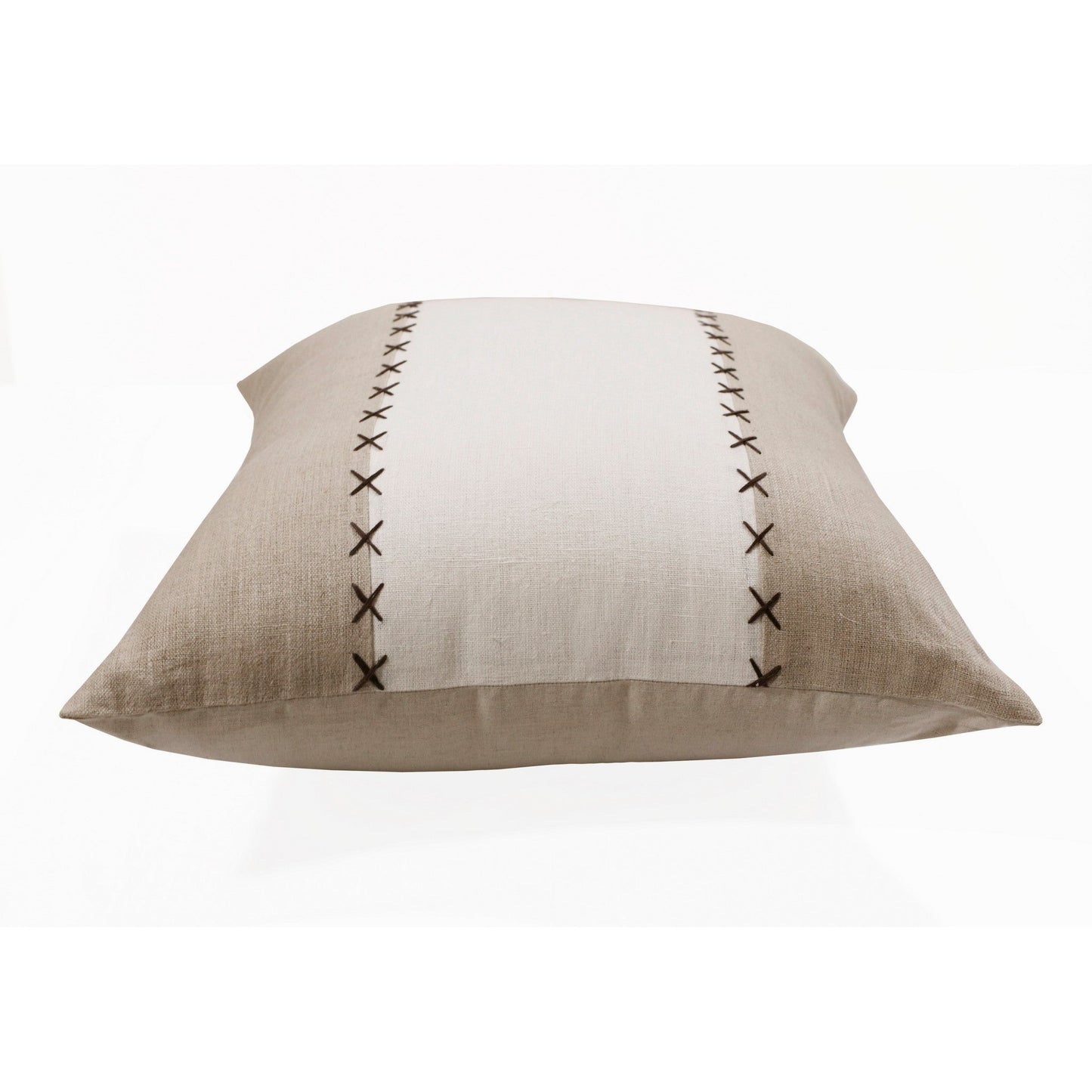 20" X 20" Gray And Tan Linen Patchwork Zippered Pillow FurniFindUSA