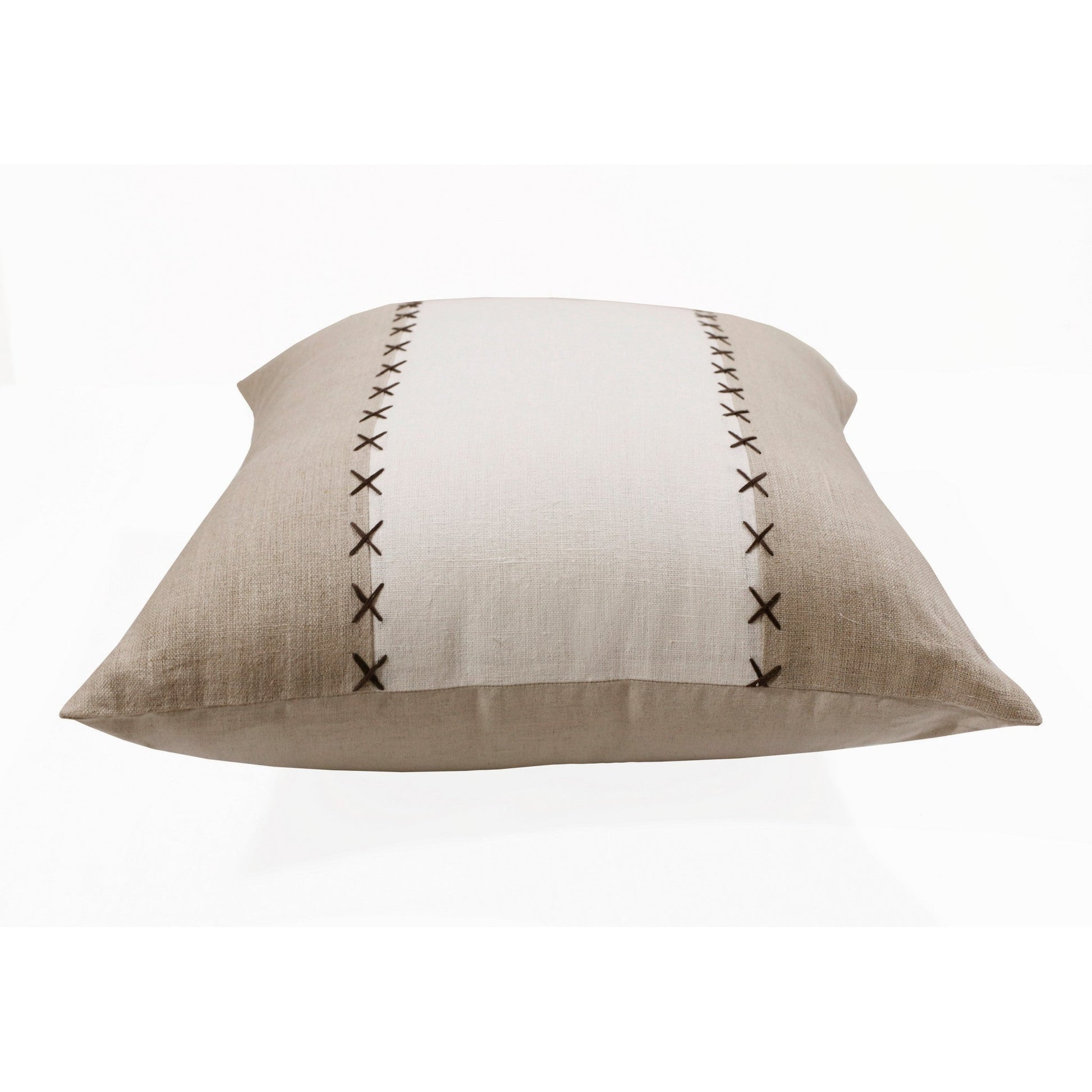 20" X 20" Gray And Tan Linen Patchwork Zippered Pillow FurniFindUSA